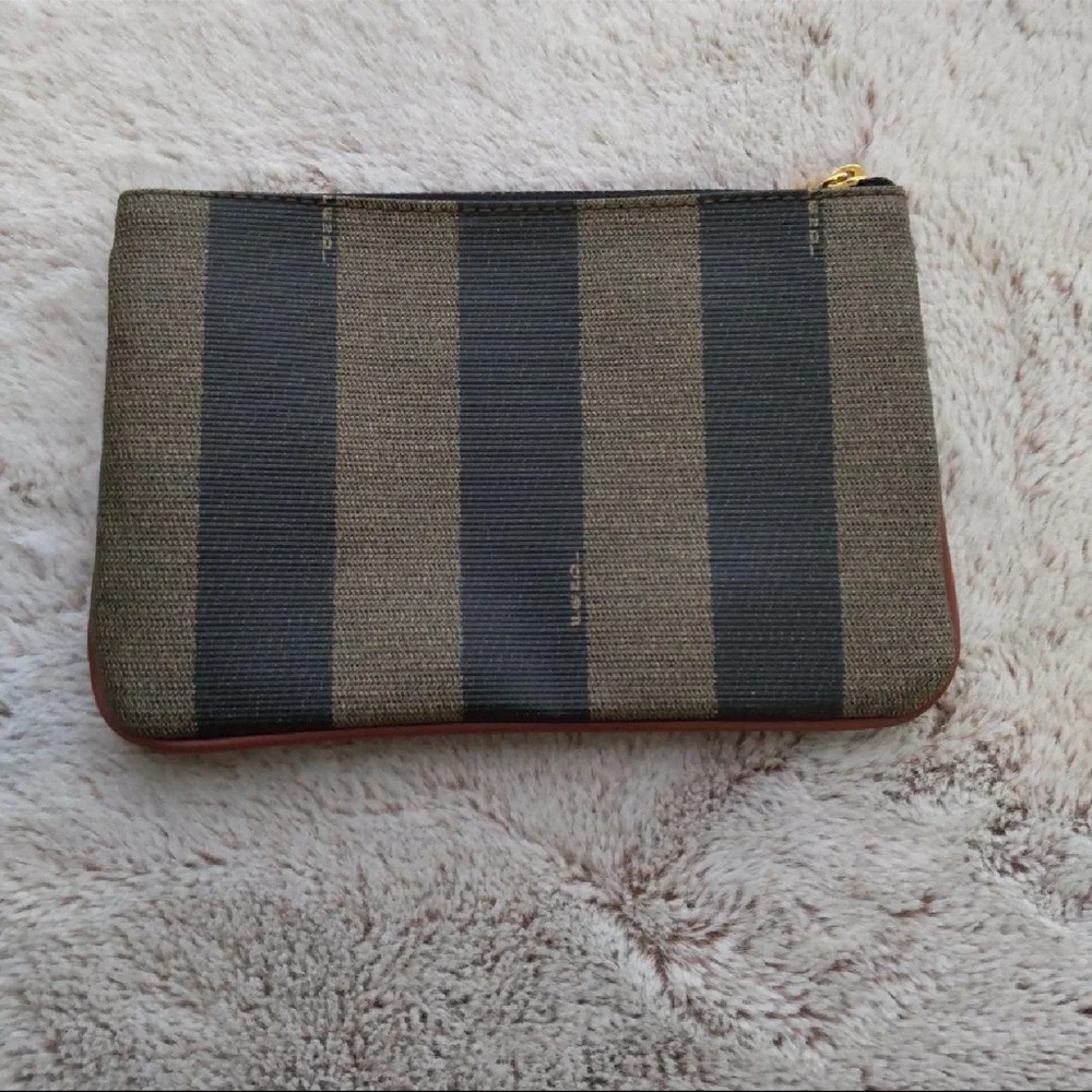 Fendi Vintage Brown Black Canvas Striped Zucca Pouch Clutch - Picture 4 of 11